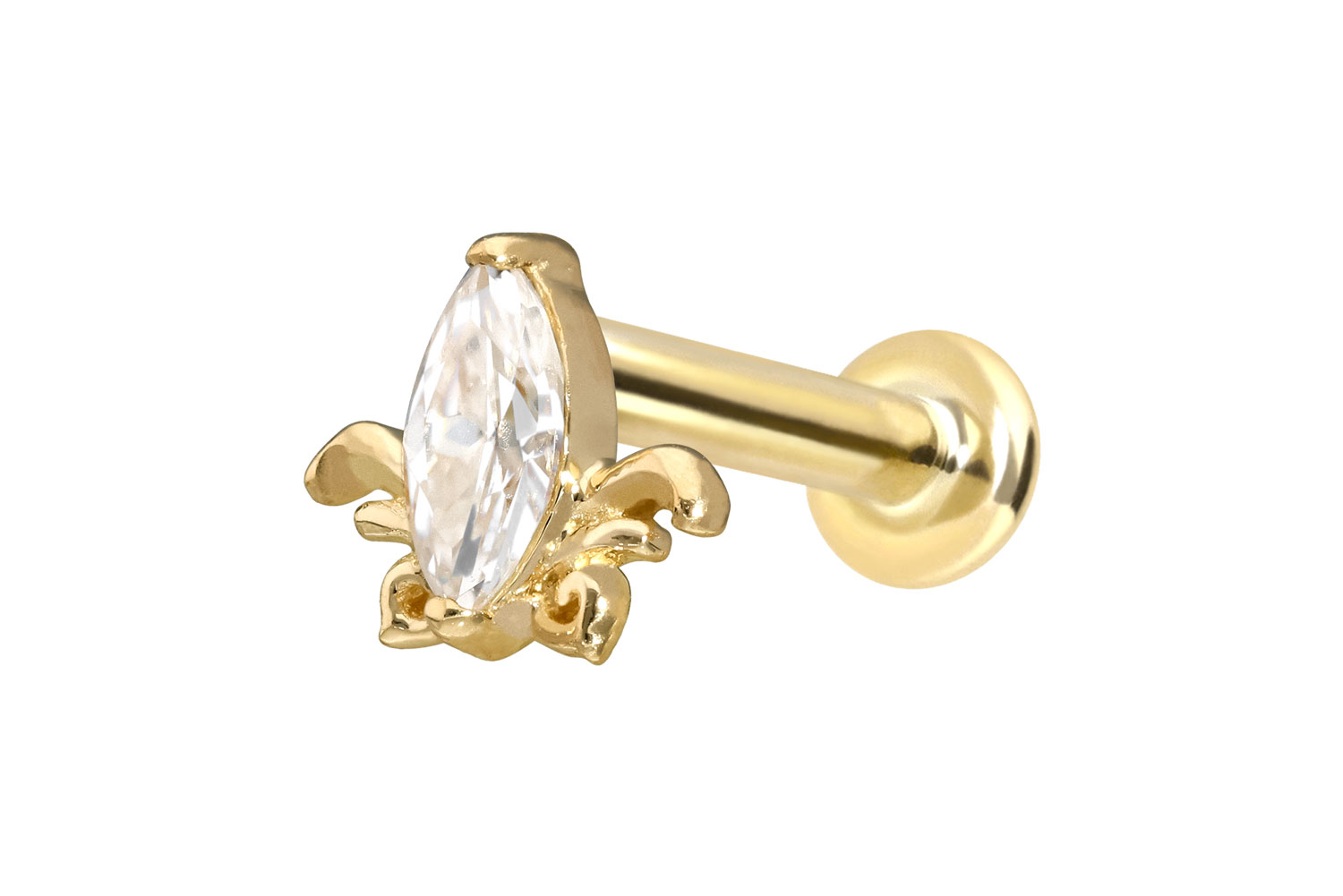 14 Karat Gold Labret Piercing mit Push Fit MOISSANIT-LOTUSBLÜTE